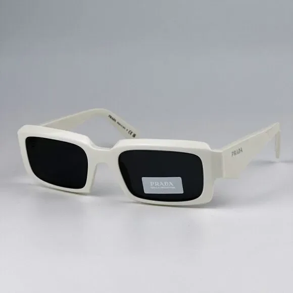 SALE! NEW Prada PR27ZS 17K08Z Talc White Dark Grey Unisex Rectangle Sunglasses - Picture 9 of 13